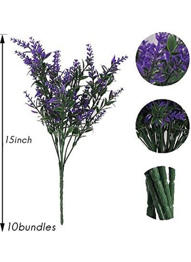 XiuWoo Pack Of 10 Artificial Lavender Flower Plant Purple/Green  - Image 1