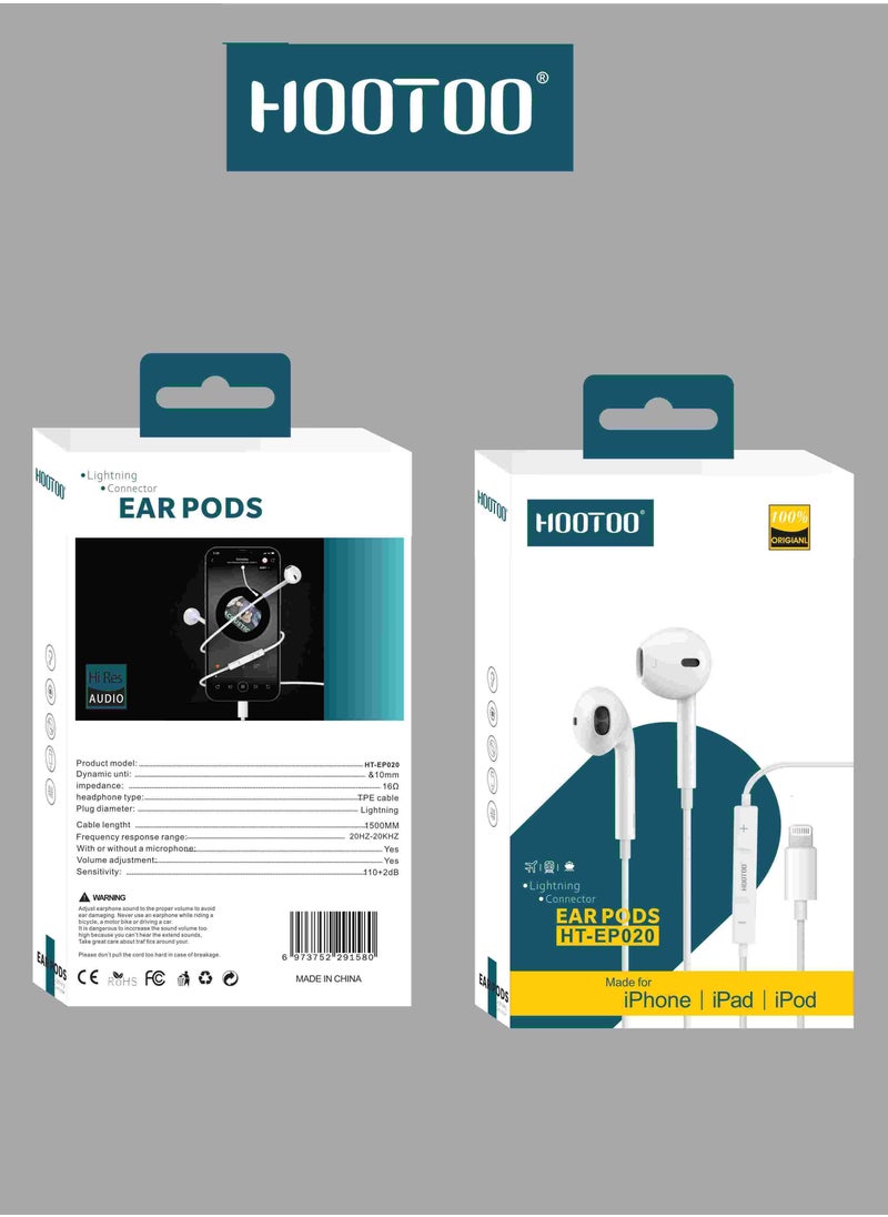 In-Ear original Earphones with lightning port and Mic For iPhone 14, 14 pro,14 pro max  iphone 13, 13 pro,13 pro max iphone 12,12 pro,12 pro max White from HOOTOO