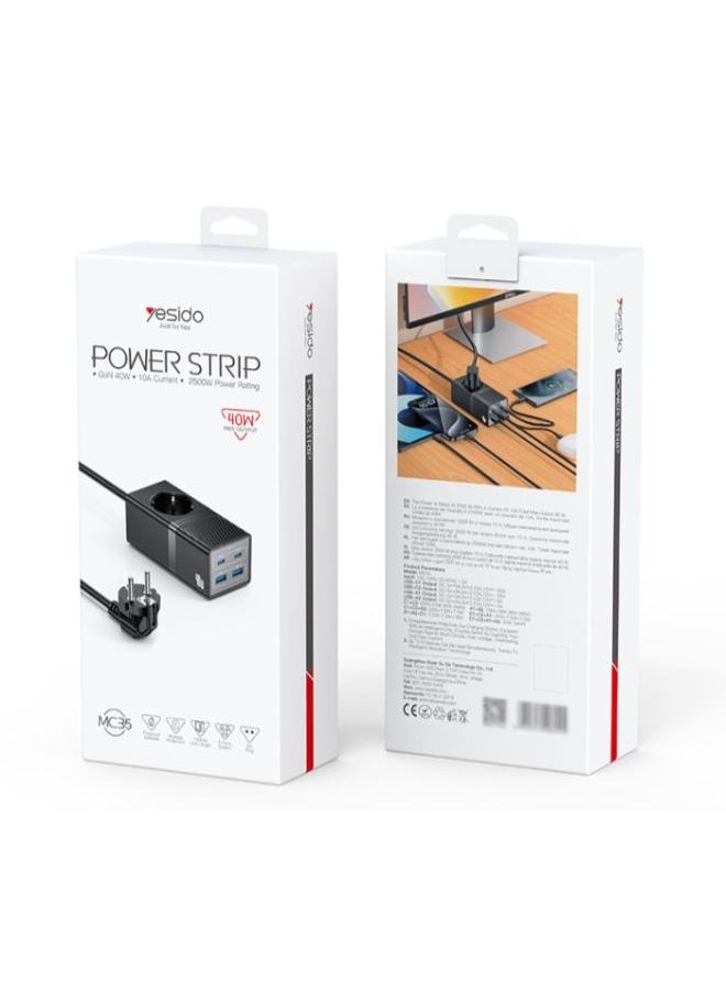 MC35 AC&2*TC&2*USB 5 In 1 European Standard Fireproof PC 40W&2500W GaN Fast Charging Power Socket