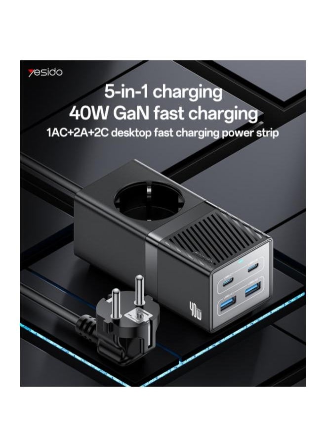 MC35 AC&2*TC&2*USB 5 In 1 European Standard Fireproof PC 40W&2500W GaN Fast Charging Power Socket