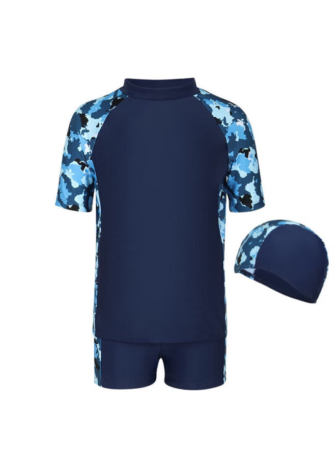 Yizi Children's Swimwear, Boys' Two-piece Swimsuit, Hot Spring Swimming Set, Ezi22b008, Navy Blue Printed, 150cm - Image 5