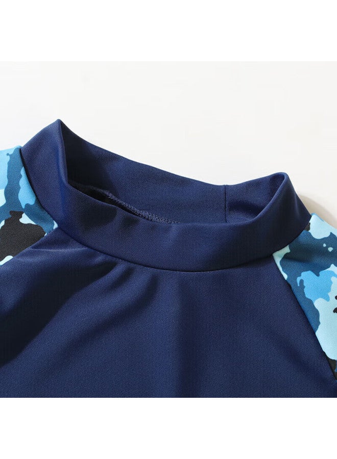 Yizi Children's Swimwear, Boys' Two-piece Swimsuit, Hot Spring Swimming Set, Ezi22b008, Navy Blue Printed, 150cm - Image 3