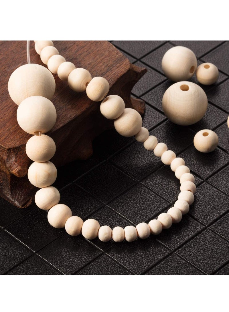 KASTWAVE Wooden Beads Unfinished Wood Beads DIY Craft Supplies Jewelry Beads Office Decor Beads for Jewelry Making Round Ball Natural Round Wood Beads Set with Crystal Elastic Line 1105 Pcs 6 Sizes (Natural) - Image 3