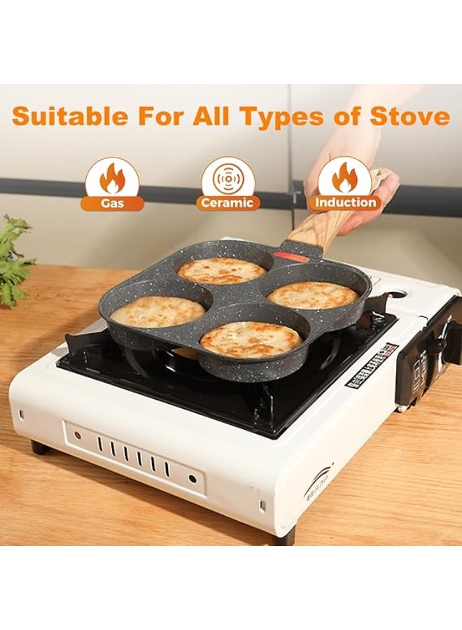 AH Flirto 4-Cup Non-Stick Egg Pan, Pancake Pan for Healthy Breakfast, Aluminum Omelette Pan, Mini Egg Pan, Easy to Clean, Egg Frying Pan Suitable for Gas Stove and Induction Cooking - Image 4