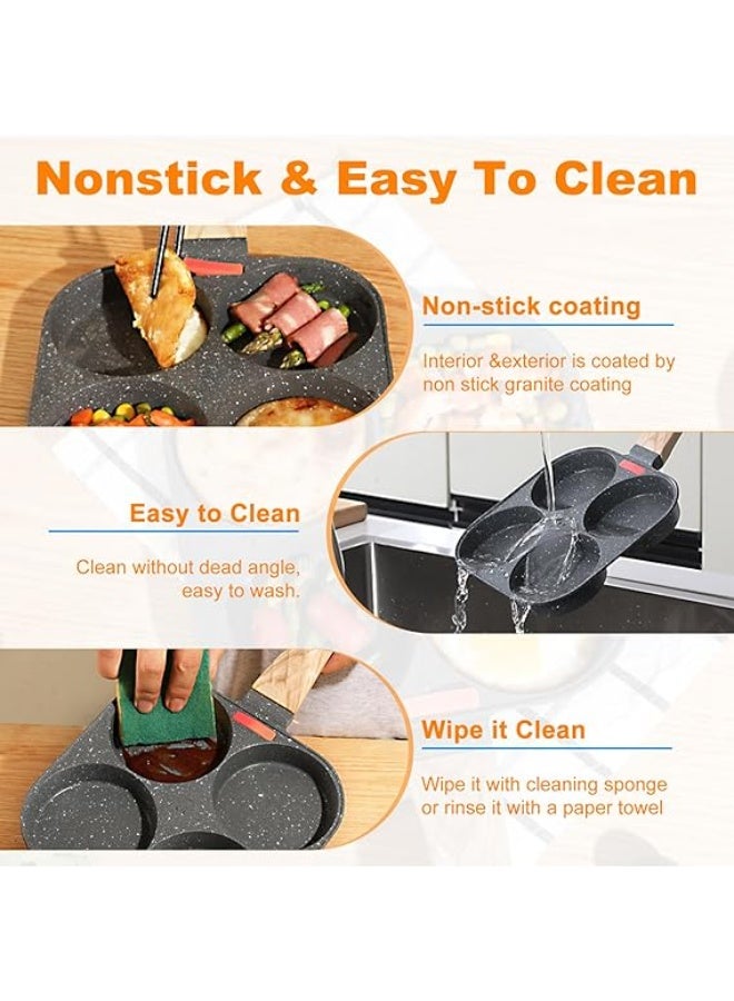 AH Flirto 4-Cup Non-Stick Egg Pan, Pancake Pan for Healthy Breakfast, Aluminum Omelette Pan, Mini Egg Pan, Easy to Clean, Egg Frying Pan Suitable for Gas Stove and Induction Cooking - Image 3