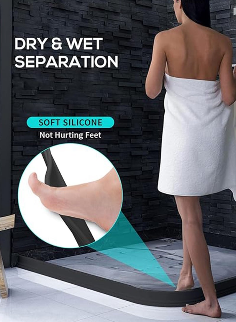 Shower Water Barrier Strip,Collapsible Shower Threshold Water Dam Barrier,Self-Adhesive, for Shower and Water Stopper Keeps Water Inside Water Threshold for Wet and Dry Separation(Black)  - Image 3