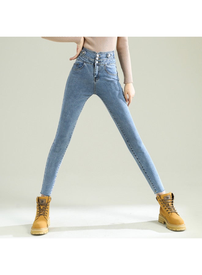 Tucano Winter Fleece Stretchy Fashion Versatile Pencil Pants Slimming Slim Fit Jeans Women - Image 5
