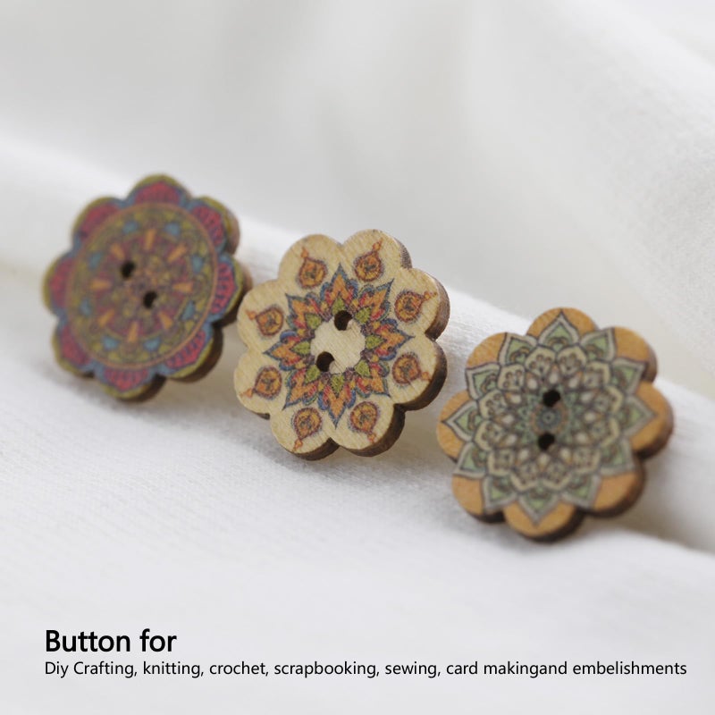 MASONEE 100PCS Assorted Wooden Buttons for Crafts Vintage 2 Holes Mixed Sizes Random Flower Painting Wood Buttons for Sewing 1inch and 3/4inch Large Assorted Decorative Wood Buttons for Crafts DIY 20mm 25mm - Image 5