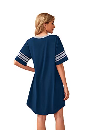 WEACZZY Womens Short Nightgown Short Sleeve Nightshirt V-Neck Soft Loungewear Casual Sleep Shirt (Navy Blue,Large) - Image 3