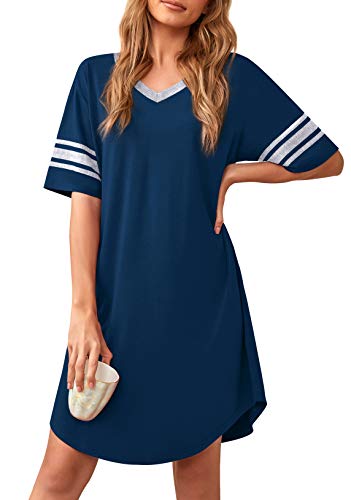 WEACZZY Womens Short Nightgown Short Sleeve Nightshirt V-Neck Soft Loungewear Casual Sleep Shirt (Navy Blue,Large) - Image 5