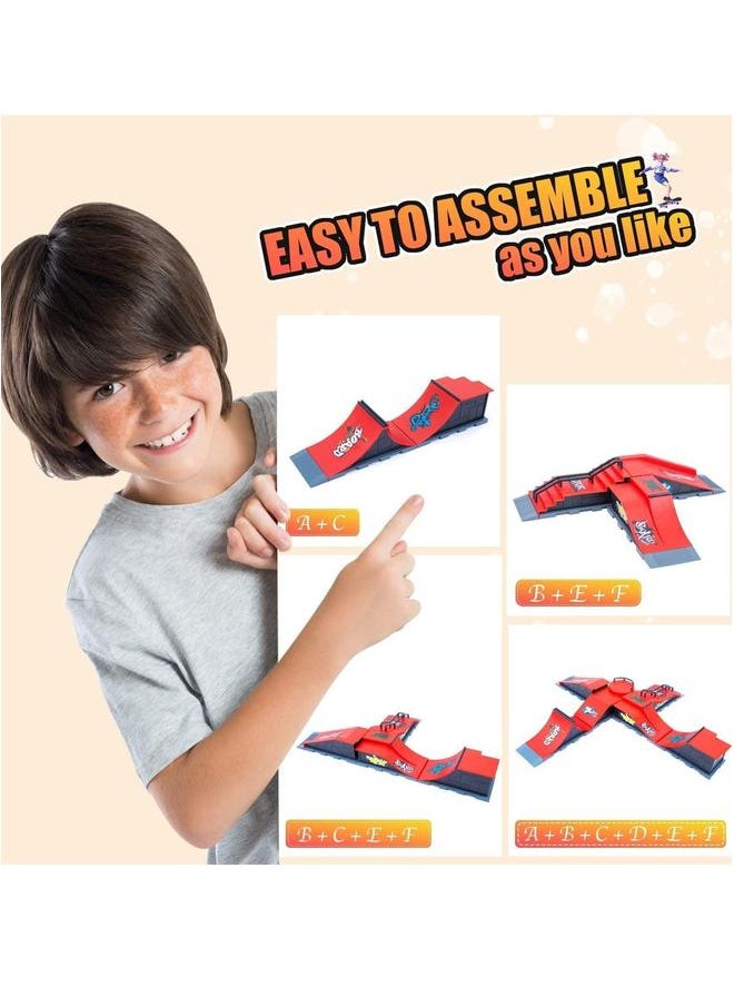 Finger Skateboard Ramp Set, Mini and Accessories Props Deck Track Ultimate Park Ramps Fingerskate Toy Set for Kids Birthday Gift (D)  - Image 4