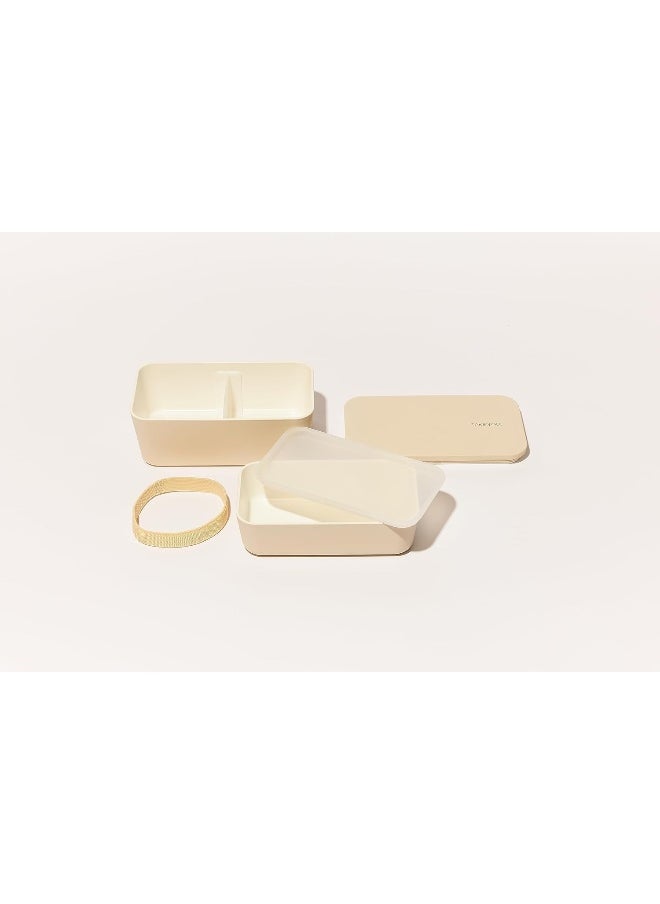 Takenaka TAKENAKA Bento Lunch Box, Flat Dual Eco-Friendly and Sustainable Bento box from Japan (White Eggshell)  - Image 3