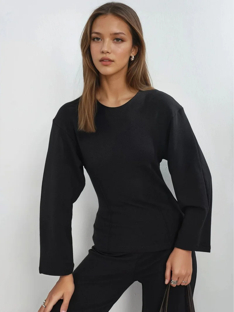 Busem BUSEM Crew Neck Long Sleeve Fitted Blouse