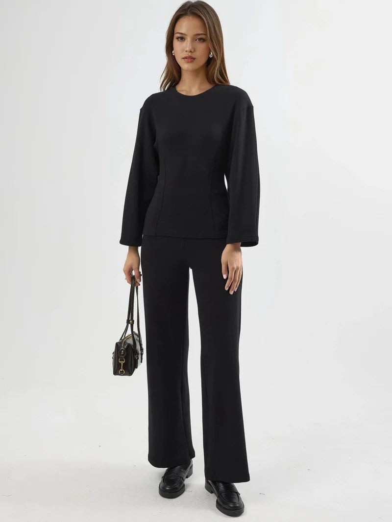 Busem BUSEM Crew Neck Long Sleeve Fitted Blouse