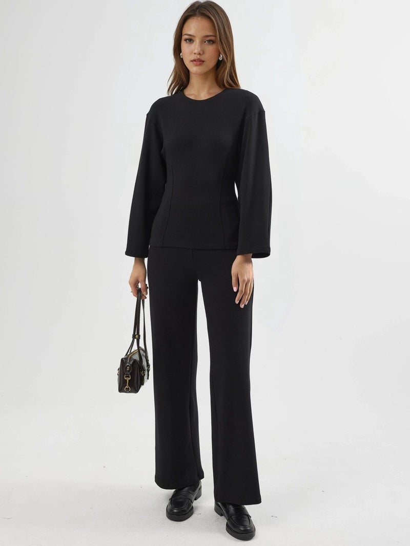 BUSEM Crew Neck Long Sleeve Fitted Blouse - Image 2