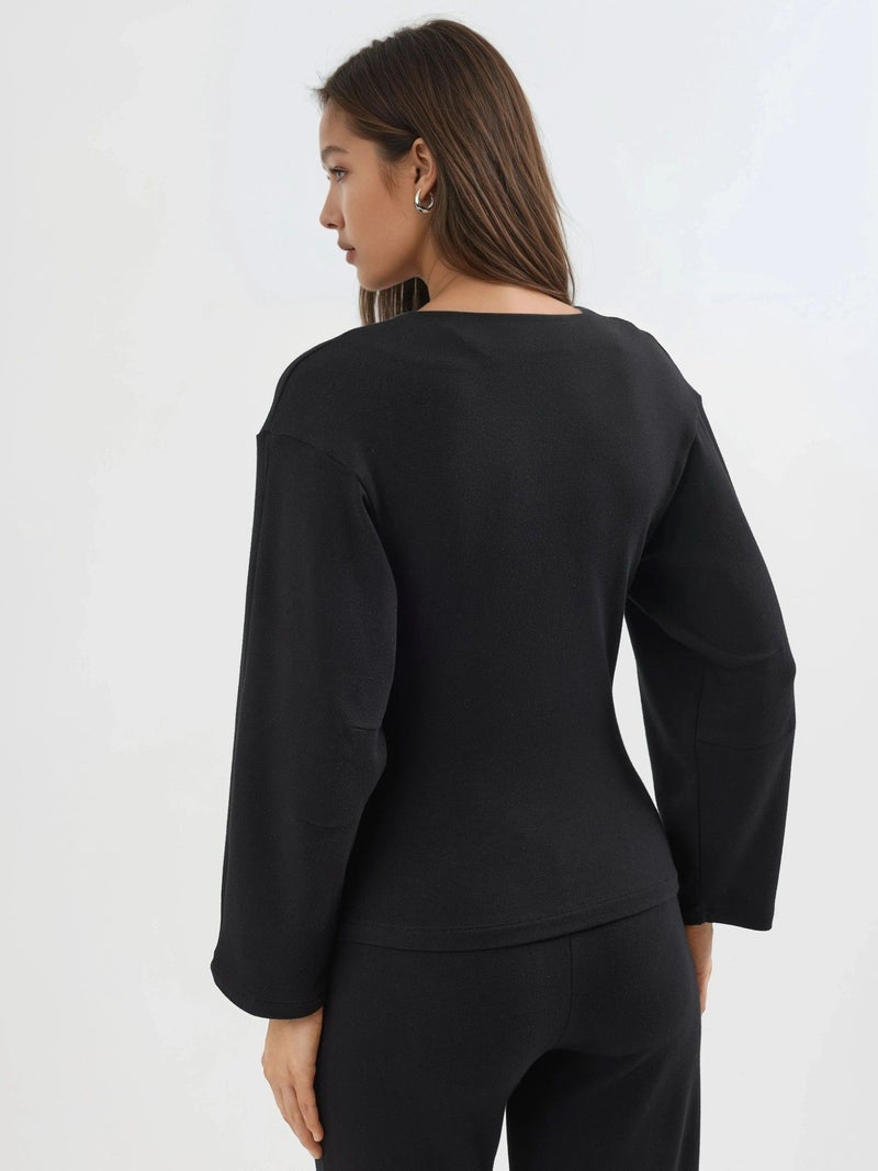BUSEM Crew Neck Long Sleeve Fitted Blouse - Image 4