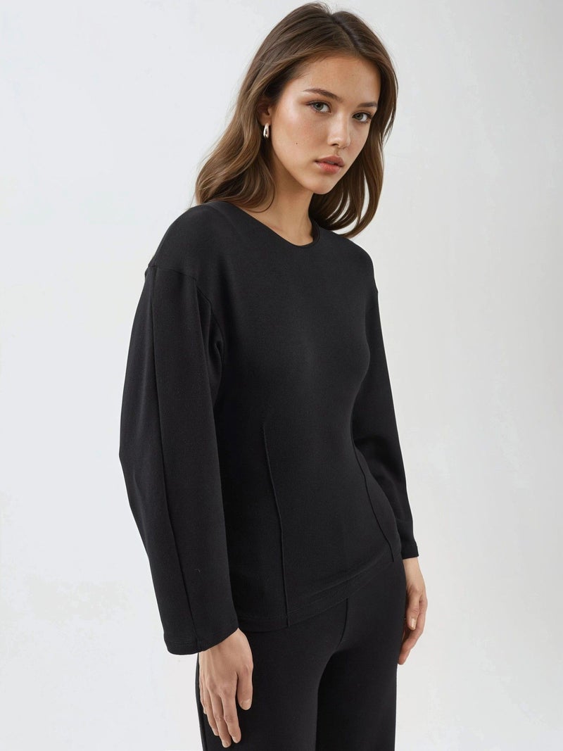 BUSEM Crew Neck Long Sleeve Fitted Blouse - Image 5