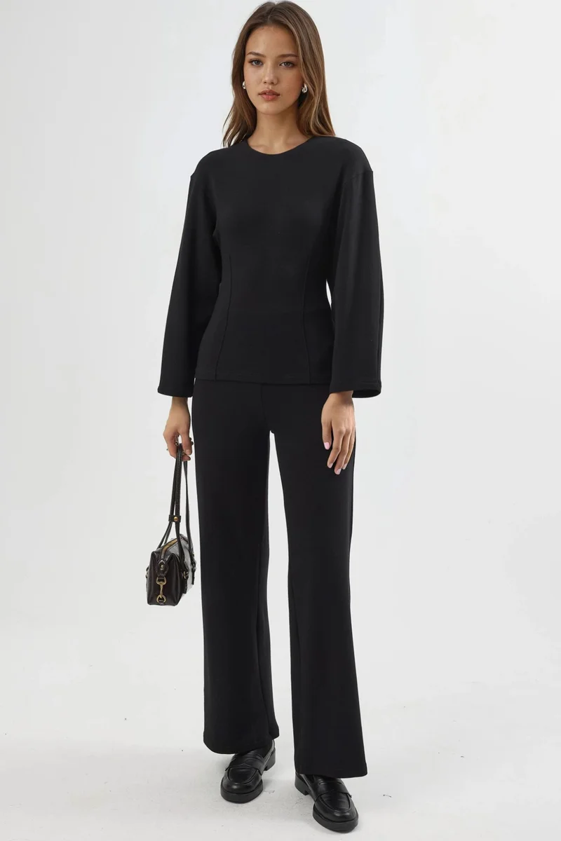 Busem BUSEM Crew Neck Long Sleeve Fitted Blouse