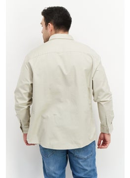 Selected Homme Men Regular Fit Pointed Collar Long Sleeves Embroidered Casual Shirt, Beige  - Image 3