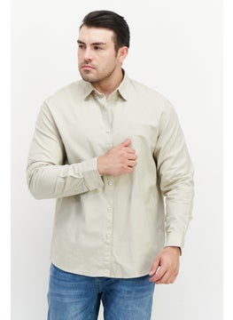 Selected Homme Men Regular Fit Pointed Collar Long Sleeves Embroidered Casual Shirt, Beige  - Image 1