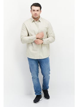 Selected Homme Men Regular Fit Pointed Collar Long Sleeves Embroidered Casual Shirt, Beige  - Image 4