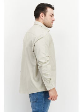 Selected Homme Men Regular Fit Pointed Collar Long Sleeves Embroidered Casual Shirt, Beige  - Image 2
