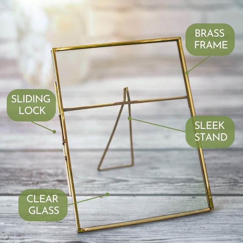 BEHOMA Vintage Style Brass Glass Metal Floating Picture Frame with Locket Closure Vertical Best Gift for home decor Birthday Anniversary Valentines day Mothers Day 6x8 Vertical Antique Gold - Image 2