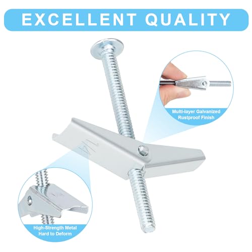 Aovchei 50 Pcs 1/8 Inch Toggle Bolts for Drywall, Heavy Duty Metal Drywall Anchors Kit, Dry Wall Anchors and Screws Kit, Butterfly Anchors for Ceiling, Sheetrock, Hollow Wall - Image 3