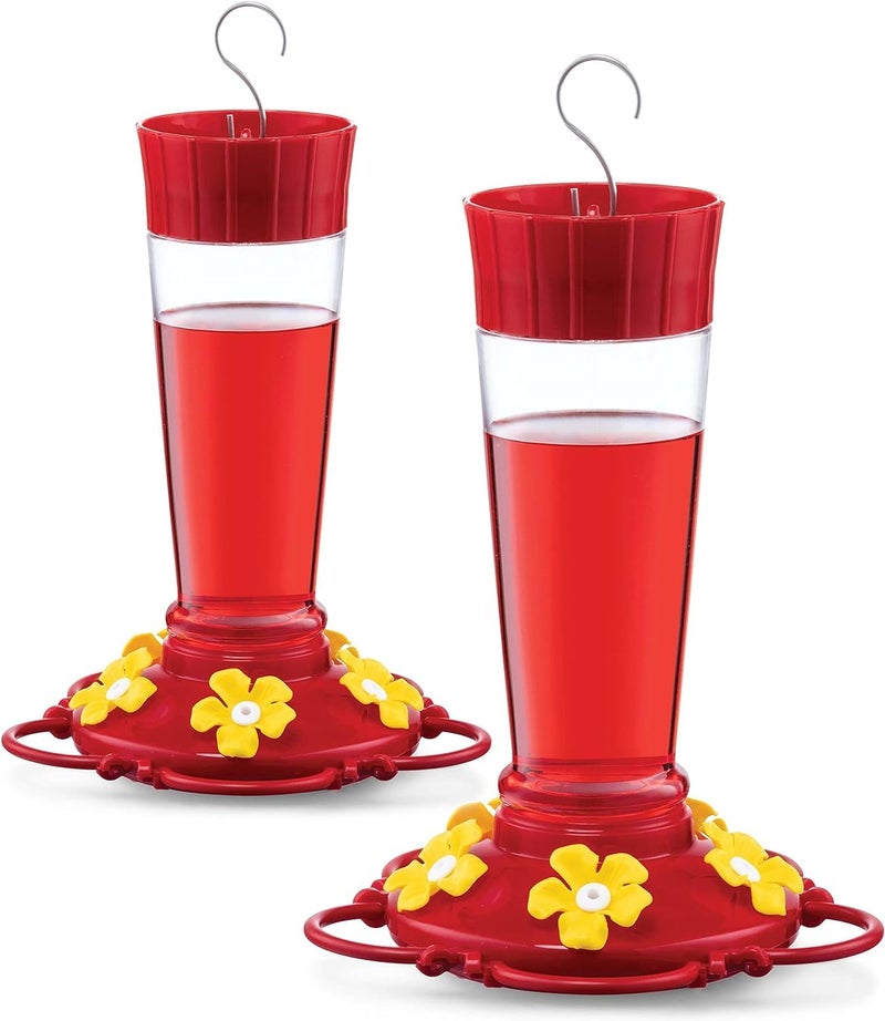 SEWANTA Hummingbird Feeder 10 oz [Set of 2] Plastic Hummingbird Feeders for Outdoors, with Built-in Ant Guard - Circular Perch with 5 Feeding Ports - Wide Mouth for Easy Filling/2 Part Base for Easy Cleaning - Image 1