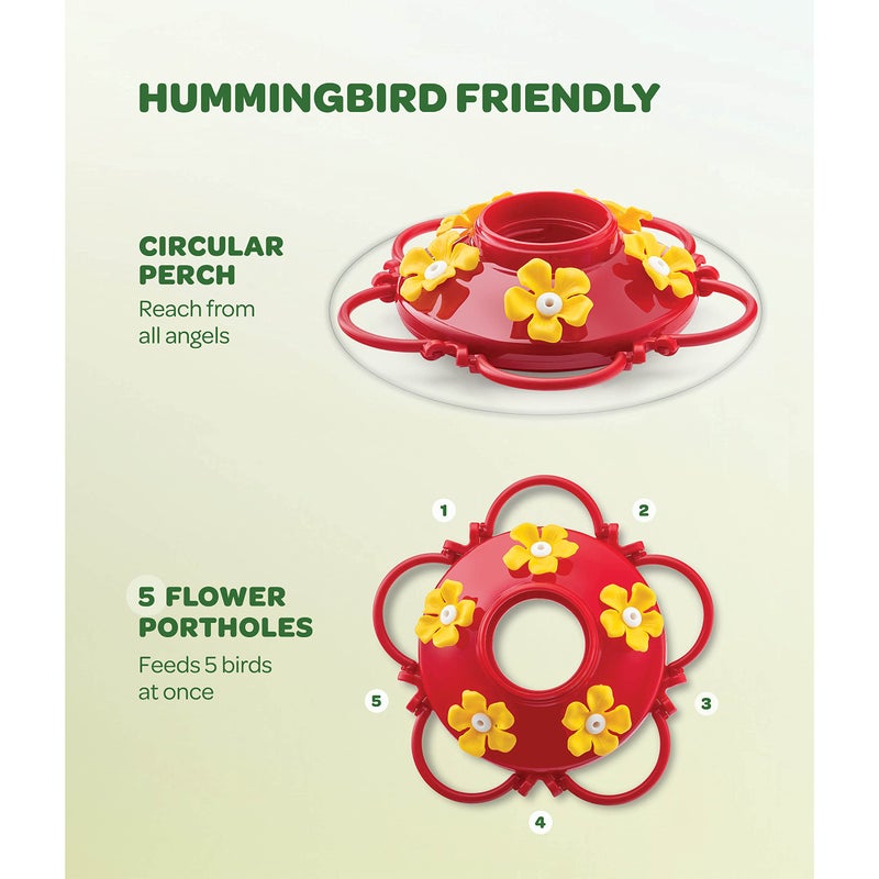 SEWANTA Hummingbird Feeder 10 oz [Set of 2] Plastic Hummingbird Feeders for Outdoors, with Built-in Ant Guard - Circular Perch with 5 Feeding Ports - Wide Mouth for Easy Filling/2 Part Base for Easy Cleaning - Image 3