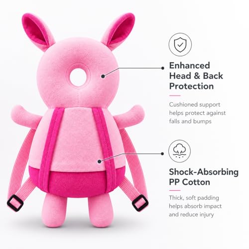 GLUN® Baby Cute Rabbit Soft Cushioning Fall Protector Backpack Pack of 1 Pink Colour, Adjustable Shoulder Belt, Head Protection Back for 6-12 Month Toddler Babies - Image 3