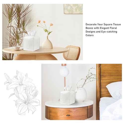 PARIERIS Tissue Box Holder Cover Square Tissue Cube Cover PU Leather Tissue Organizer with Bottom Belt for Bathroom, Tabletop, Kitchen, Night Stands, Office, Home, Car (1, White) - Image 2
