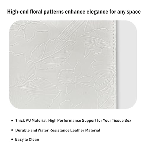 PARIERIS Tissue Box Holder Cover Square Tissue Cube Cover PU Leather Tissue Organizer with Bottom Belt for Bathroom, Tabletop, Kitchen, Night Stands, Office, Home, Car (1, White) - Image 5