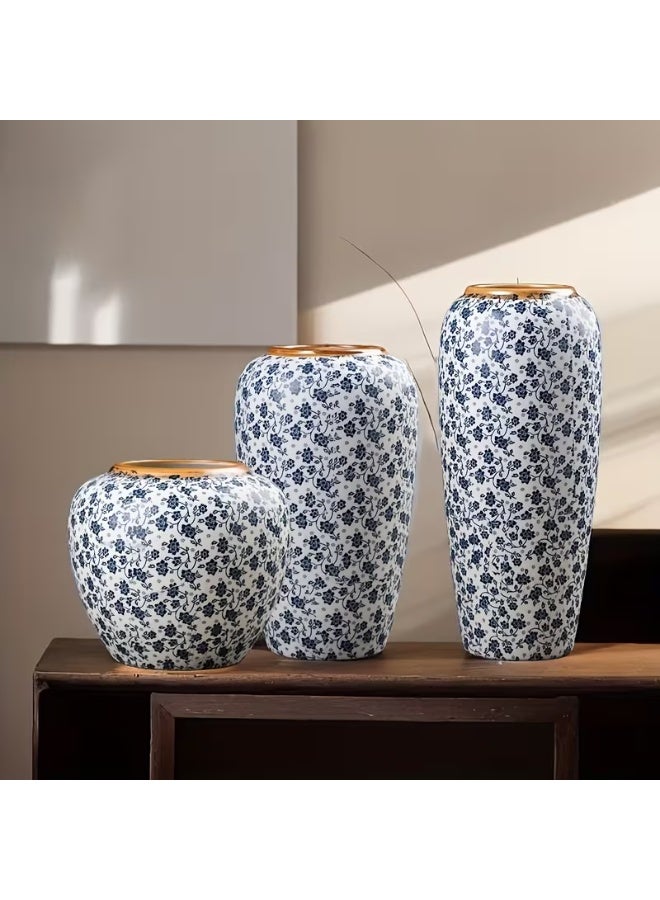 erorex Elegant Blue and White Floral Ceramic Vase - Vintage Design with Golden Accents - Perfect for Home, Dining Table, Restaurant, Wedding, or Gift Decor, Gift Item | Floral Pattern Vase | Crafted Vase, Vases Home Deco - Image 2