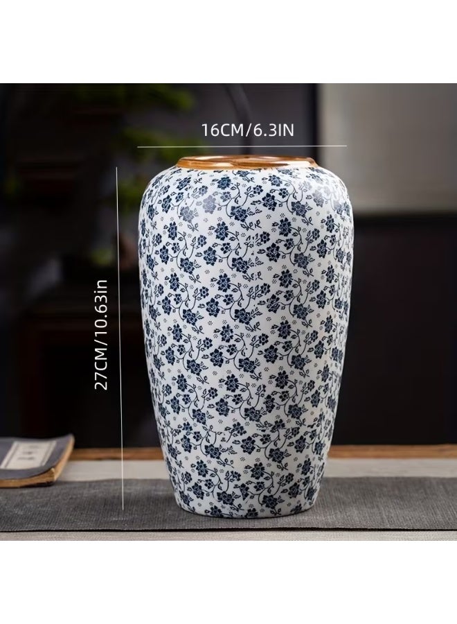 erorex Elegant Blue and White Floral Ceramic Vase - Vintage Design with Golden Accents - Perfect for Home, Dining Table, Restaurant, Wedding, or Gift Decor, Gift Item | Floral Pattern Vase | Crafted Vase, Vases Home Deco - Image 3