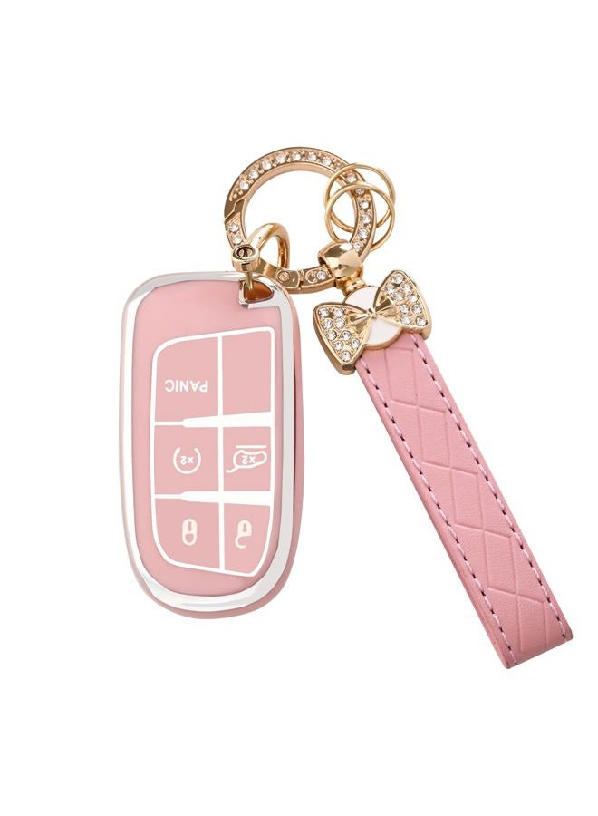 JAMCARI Pink Key Fob Cover - Car Key Case Shell Car Accessories Key Shells Soft TPU Key Case Protection Key Shell Case with Keychain for Women, Pink, Dodge - Image 1