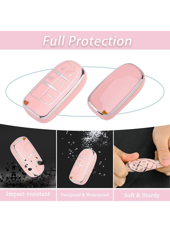JAMCARI Pink Key Fob Cover - Car Key Case Shell Car Accessories Key Shells Soft TPU Key Case Protection Key Shell Case with Keychain for Women, Pink, Dodge - Image 3