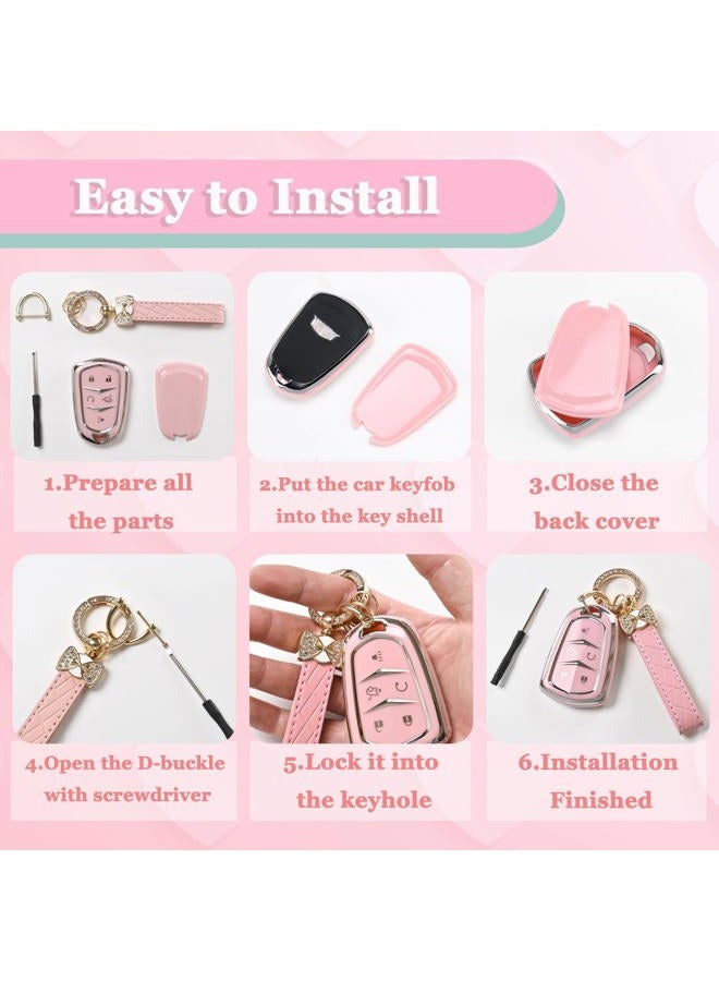 JAMCARI Pink Key Fob Cover - Car Key Case Shell Car Accessories Key Shells Soft TPU Key Case Protection Key Shell Case with Keychain for Women, Pink, Dodge - Image 4
