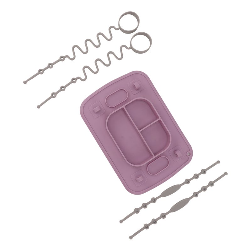Silicone Suction Placemat: Purple Large Size - 4 Strong Suction Cups Slip Resistant Kids Silicone Placemat With 4 Toy Tethers for Toddlers Self Feeding Training - Image 4