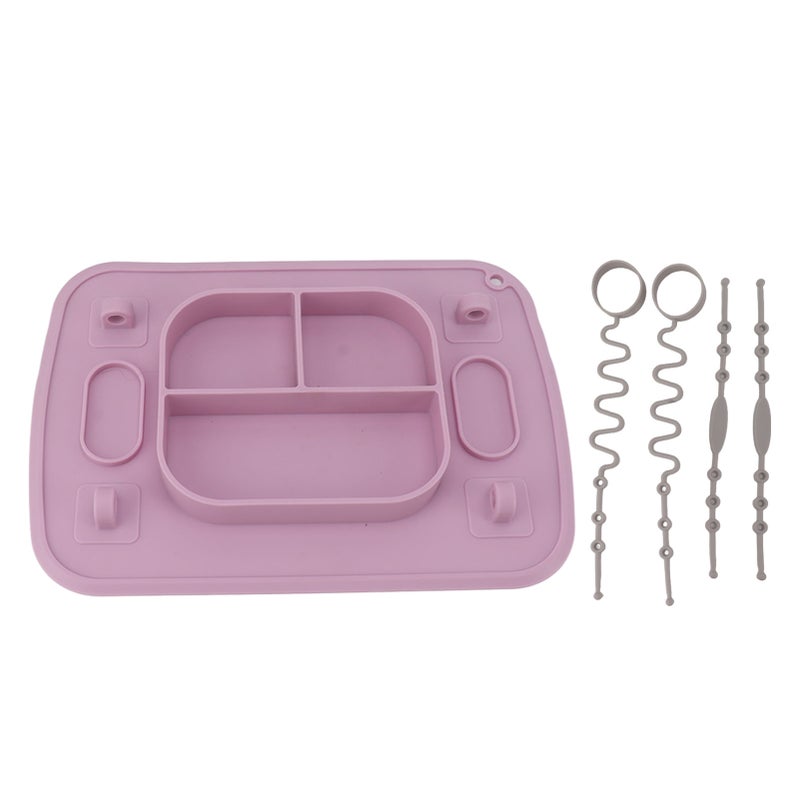 Silicone Suction Placemat: Purple Large Size - 4 Strong Suction Cups Slip Resistant Kids Silicone Placemat With 4 Toy Tethers for Toddlers Self Feeding Training - Image 1