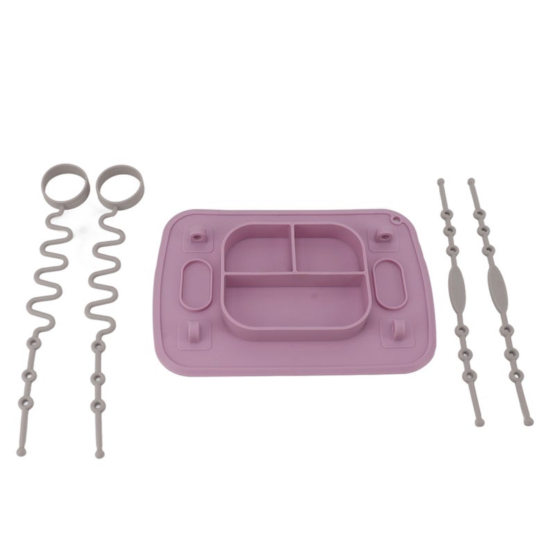 Silicone Suction Placemat: Purple Large Size - 4 Strong Suction Cups Slip Resistant Kids Silicone Placemat With 4 Toy Tethers for Toddlers Self Feeding Training - Image 2