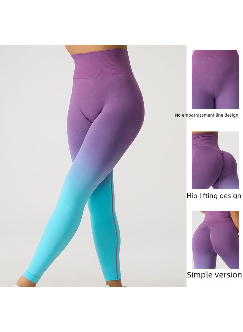Generic - Autumn and Winter New High Waist Cycling Fitness Pants Hip-lifting Sports Tights Peach Hip Gradient Yoga Pants Trousers for Hair Red Purple - Image 1