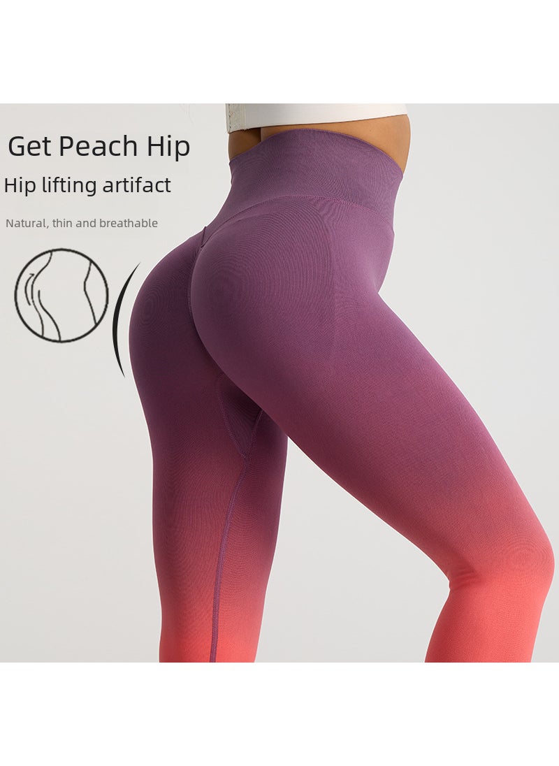 Generic - Autumn and Winter New High Waist Cycling Fitness Pants Hip-lifting Sports Tights Peach Hip Gradient Yoga Pants Trousers for Hair Red Purple - Image 1
