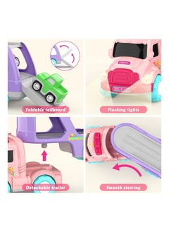 Y&D 5-in-1 Carrier Truck Toys for 1 2 3 4 5 6 Years Old Girl, Toddler Girl Toys, Friction Power Toy Cars with Light & Sound, Birthday Gifts Baby Pink Girls  - Image 4