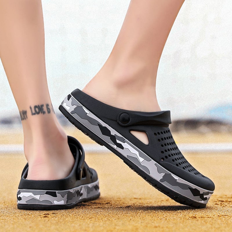 0916 Summer Camouflage Croc Shoes Outdoor Men'S Sandals Baotou Hollow Large Size Beach Slippers For Men - Image 4