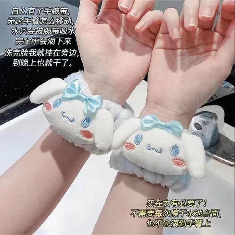Generic Rabbit face wash wrist strap cartoon wash anti-drip anti-moisture cuff cute wrist strap waterproof wrist strap absorbent hair band 2 Blue wrist/Yugui dogs