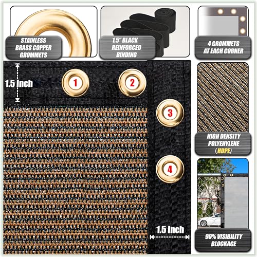 ColourTree 5' x 50' Brown Fence Privacy Screen Windscreen Cover Fabric Shade Tarp Netting Mesh Cloth - Commercial Grade 170 GSM & Cable Zip Ties Included - We Make Custom Size - Image 3