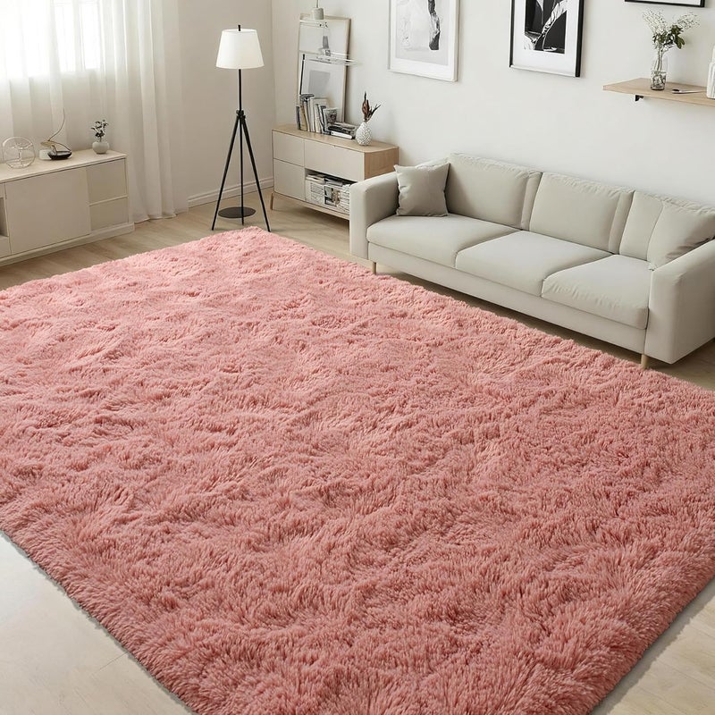 ISEAU Fluffy Rug Carpets Soft Shaggy Area Rug Indoor Floor Rugs for Kids Room Fuzzy Carpet Comfy Cute Nursery Rug Bedside Rug for Boys Girls Bedroom Living Room Home Decor, 6ft x 9ft,Blush - Image 1