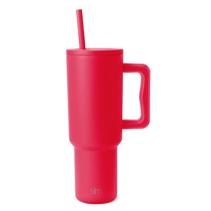 Simple Modern 40 oz Trek Tumbler with Handle and Straw Lid | Cup Holder Friendly Insulated Stainless Steel Travel Mug | Ember Red - Image 1