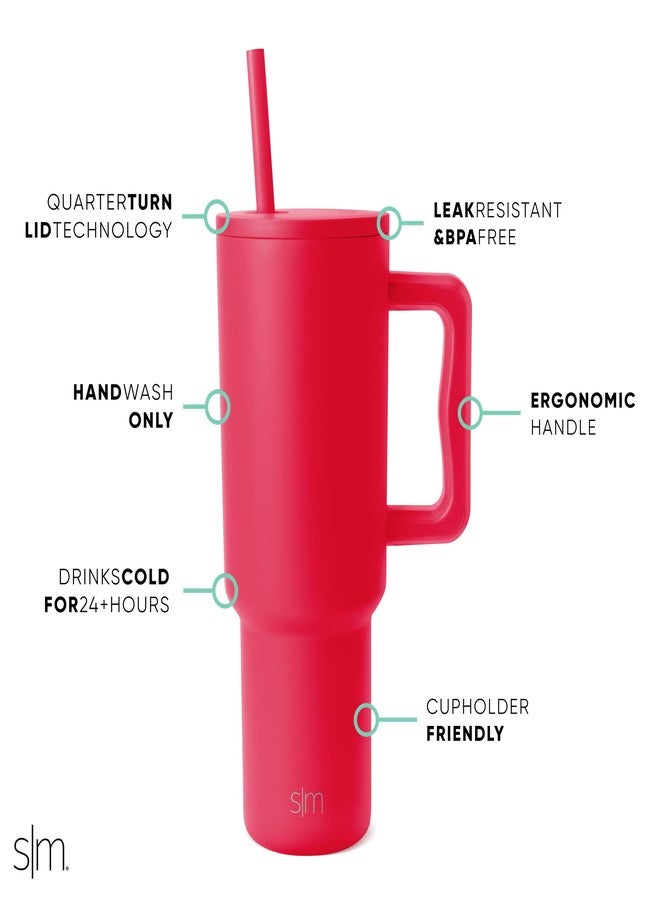 Simple Modern 40 oz Trek Tumbler with Handle and Straw Lid | Cup Holder Friendly Insulated Stainless Steel Travel Mug | Ember Red - Image 2
